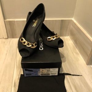 Brand new CHANEL peep toe black heels